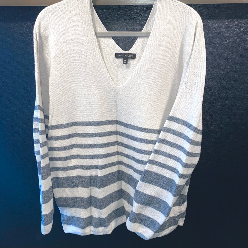 Banana Republic Wool Knit Striped Sweater - XL Tan x Grey
